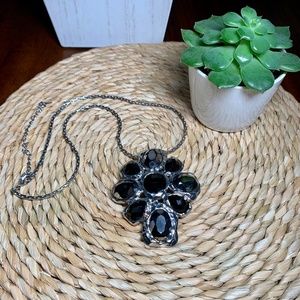 Vintage VCLM Black Flower Pendant Necklace, 17.5”-21.5”